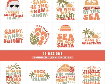 Retro Christmas in July SVG Bundle Tropical Summer SVG Summertime Svg Christmas in July Sayings Svg Wavy Retro Svg Files for Cricut