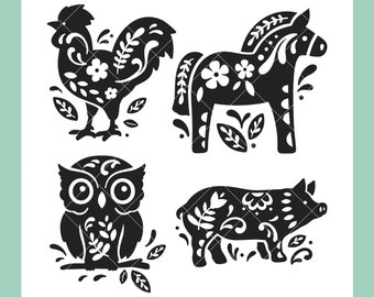 Animals SVG Bundle | Folk Art Animals SVG Cut Files for Cricut | Digital Download