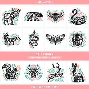Folk Art Forest Animals SVG bundle, Moose Svg, Fox Svg, Deer Svg, Owl Svg, Svg Files for Cricut, Snake Svg, Svg Squirrel, Ladybug Svg, Bear