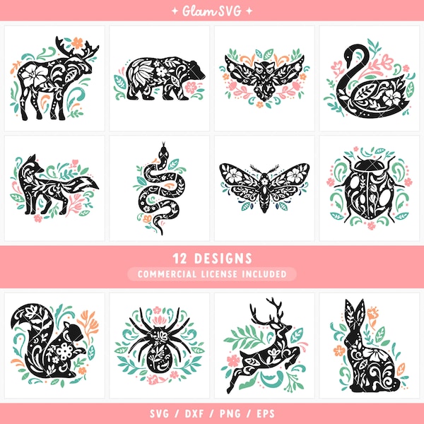 Folk Art Forest Animals SVG bundle, Moose Svg, Fox Svg, Deer Svg, Owl Svg , Svg Files for Cricut, Snake Svg, Squirrel Svg, Ladybug Svg, Bear