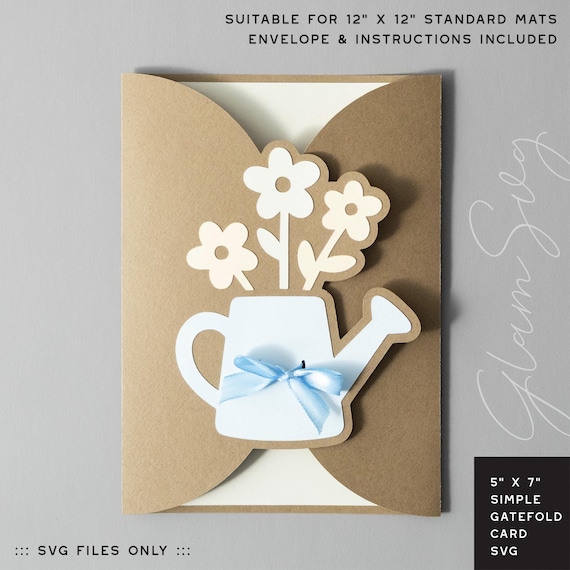 Watering Can Gate Fold Card SVG | 5x7" Mother's Day, Spring Card Template (Digital Download)