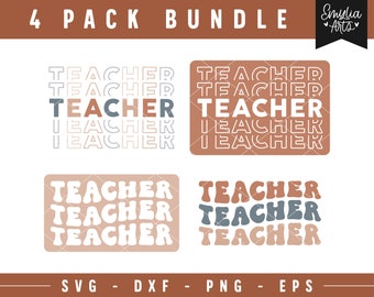 Teacher Stacked SVG Bundle, Wavy letters, vintage teacher svg, retro svg, boho svg, teaching svg, cute teacher svg, trending letters teacher