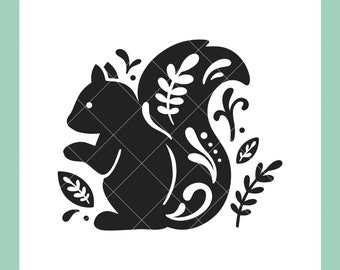 Squirrel SVG, Folk Art Squirrel svg, Forest Animal SVG Cut Files for Cricut, Animal svg Files, Cute Squirrel Silhouette SVG, png