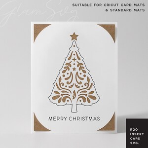 Tarjeta de inserción navideña SVG / Tarjeta de árbol de Navidad para tapetes de tarjetas Cricut y tapetes estándar / Feliz Navidad SVG / R20