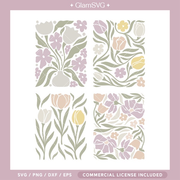 Flowers Danish Pastel SVG Bundle | Spring Home Decor SVG Cut Files for Cricut | Tulips SVG | Digital Download