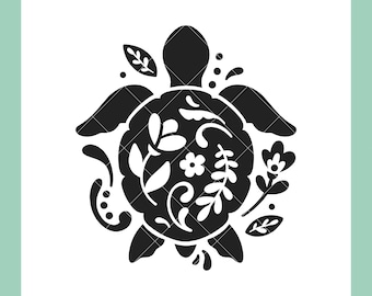 Turtle SVG, Folk Art Turtle svg, Sea Animal SVG Cut Files for Cricut, Animal svg Files, Turtle Silhouette SVG, png, nature svg, leaves svg
