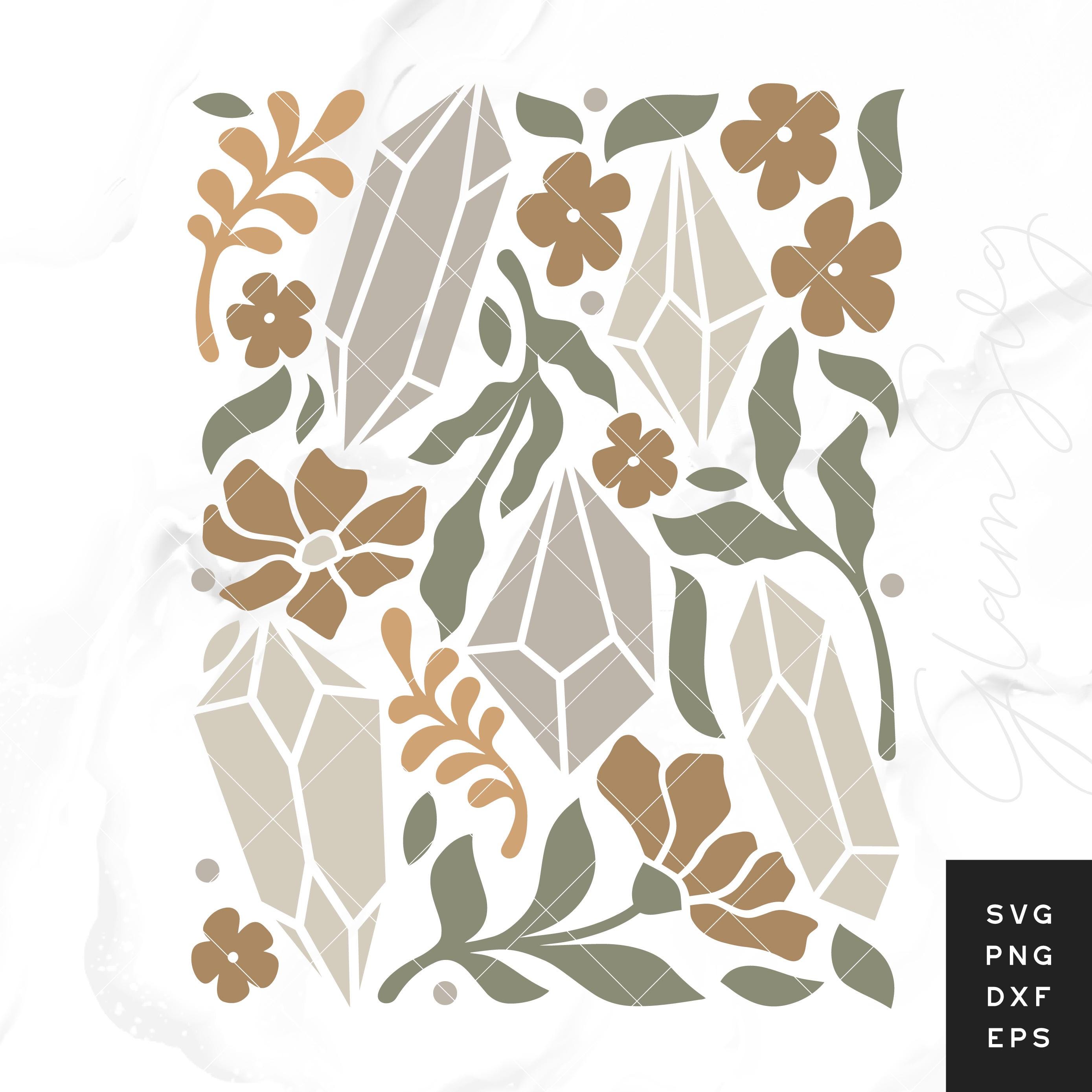 Boho Crystals and Flowers SVG | Botanical SVG | Floral Home Decor SVG Cut Files for Cricut | Digital Download