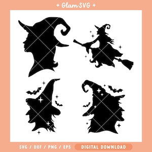 Witch Silhouettes SVG Bundle | Halloween SVG Cut Files for Cricut | Digital Download