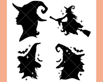 Witch Silhouettes SVG Bundle | Halloween SVG Cut Files for Cricut | Digital Download