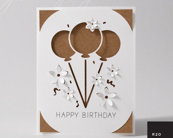 Birthday Insert Card SVG | Balloons and Flowers Card for Cricut Card Mats & Standard Mats | Pop Up Flowers SVG | 3d Flowers SVG | R20