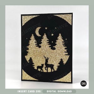 Ciervos en el bosque Insertar tarjeta SVG / Navidad, Tarjetas de inserción de invierno para Cricut / Descarga digital