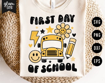 Retro First Day of School SVG | Back to School SVG Cut Files for Cricut | Digital Download