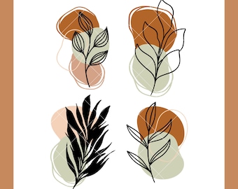 Modern Boho Botanical SVG Bundle, Boho SVG, Leaves Branch Svg, Boho Svg, Minimalist Svg, SVG for wall art, wall decor Svg, Bundle Svg