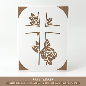 Cruz e rosas inserir cartão SVG | Cartão SVG de Páscoa | Cartão SVG do batismo | Primeira Comunhão | Cartão Cricut Joy, Cricut Maker, Cricut Explore