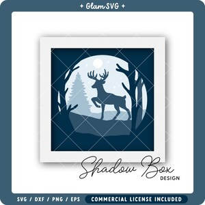 Deer Shadow Box SVG | Winter Scene Shadow Box SVG Cut Files for Cricut | Digital Download