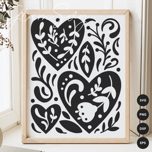 Coeurs scandinaves SVG | Décoration d'intérieur Saint-Valentin Fichiers coupés SVG pour Cricut | Téléchargement numérique