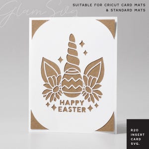 Happy Easter R20 Insert Card SVG | Easter Unicorn Bunny Card for Cricut Card Mats & Standard Mats | Easter Card SVG Template