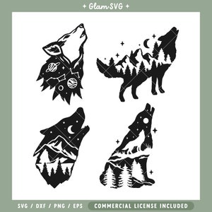 Howling Wolves SVG Bundle | Wolf Forest Silhouettes SVG Cut Files for Cricut | Double Exposure Wolves SVG | Digital Download