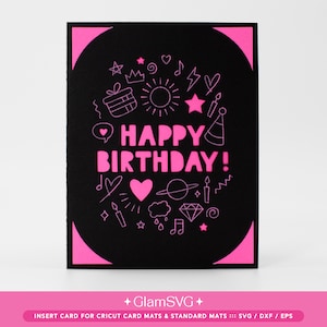 Happy Birthday Doodles Insert Card SVG | Birthday Card for Cricut Joy, Cricut Maker, Cricut Explore | Envelope and Liner SVG Included