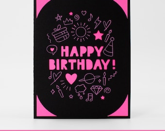 Happy Birthday Doodles Insert Card SVG | Birthday Card for Cricut Joy, Cricut Maker, Cricut Explore | Envelope and Liner SVG Included