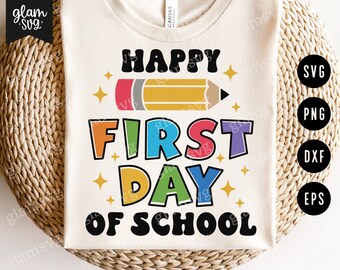 Joyeux premier jour d'école SVG | Retour à l'école SVG couper des fichiers pour Cricut | Téléchargement numérique