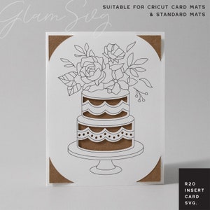Tarjeta de inserción de pastel y flores SVG / R20 Cricut Joy Insertar tarjeta SVG / Tarjeta de boda para tapetes de tarjetas Cricut y tapetes estándar / Tarjeta de cumpleaños SVG