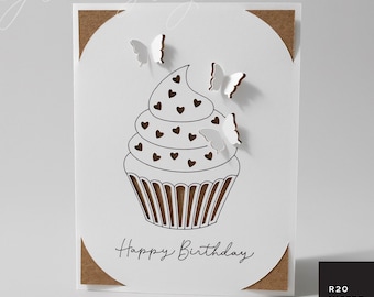 Birthday Insert Card SVG | Cupcake and Butterflies Card for Cricut Card Mats & Standard Mats | Pop Up Butterfly SVG | 3d Flowers SVG | R20