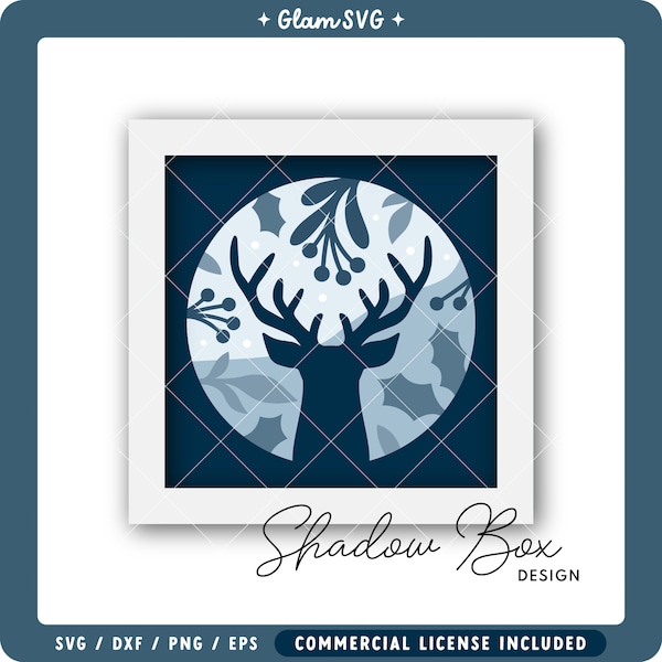 Deer Head Shadow Box SVG | Winter Christmas Shadow Box SVG Cut Files for Cricut | Digital Download