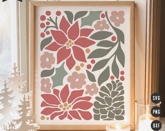 Christmas Danish Pastel SVG | Poinsettia and Pine Cone Home Decor SVG Cut Files for Cricut | Digital Download