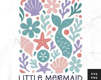Kleine Meerjungfrau SVG, Ocean Girl Muschel Starfish Shirt Design (digitaler Download)