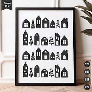 Casas de Navidad escandinavas SVG / Christmas Village SVG Cortar archivos para Cricut / Descarga digital