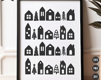 Scandinavian Christmas Houses SVG | Christmas Village SVG Cut Files for Cricut | Digital Download