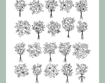 Pacote SVG de Buquê de Flores | Arquivos de Corte SVG Florais para Cricut | Flores Desenhadas à Mão SVG | Download Digital