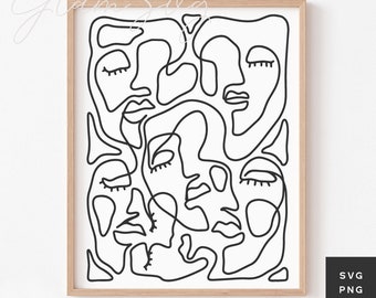 Abstract Boho Faces SVG | Mid Century Modern Line Art Home Decor SVG Cut Files for Cricut | Bohemian SVG Decor | Digital Download