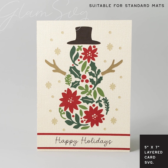 Happy Holidays Layered Card SVG | A7 Cricut Card SVG | Snowman 5 x 7 Card SVG | Christmas svg Card | Paper Craft Svg | Cardstock Project Svg