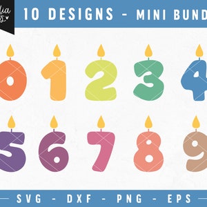 Geburtstagskerzen SVG , 0 bis 9 Kerzen Set SVG, Feier SVG, Party Elemente Svg Png