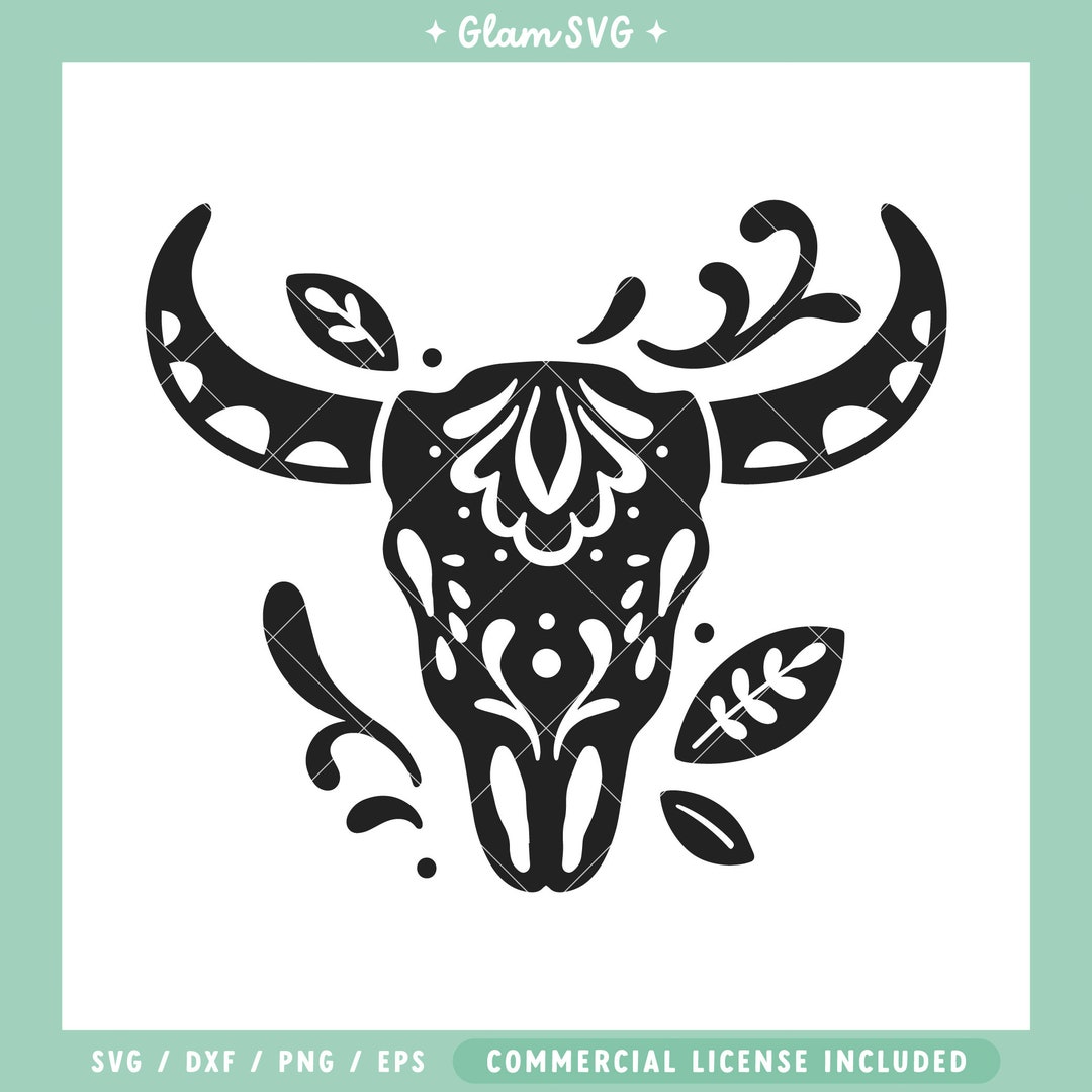 Bull Skull SVG, Folk Art Svg, Western SVG Cut Files for Cricut, Bull