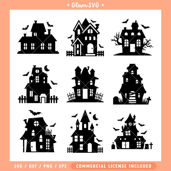 Haunted Houses SVG Bundle | Halloween SVG Cut Files for Cricut | Digital Download