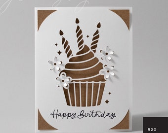 Birthday Insert Card SVG | R20 Cricut Joy Insert Card SVG | Birthday Cupcake Card for Cricut Card Mats & Standard Mats | Pop-Up Flowers SVG