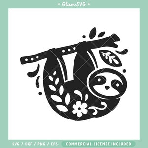 Sloth SVG, Folk Art Sloth svg, Sloth Animal SVG Cut Files for Cricut, Animal svg Files, Cute Sloth Silhouette SVG, png