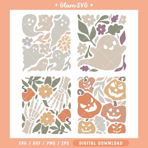 Ghosts Danish Pastel SVG Bundle | Pliki SVG do cięcia dekoracji wnętrz na Halloween dla Cricut | Pobieranie cyfrowe