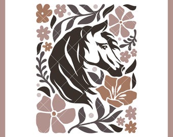 Boho Horse Floral SVG Cut File | Hand Drawn Horse Art (Digital Download)