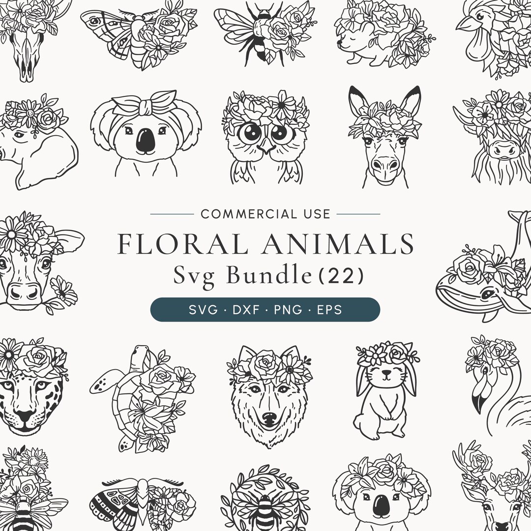 Floral Animal SVG Bundle | Commercial Use (digital Download) - Etsy