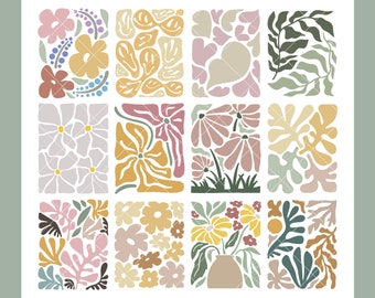 Danish Pastel Flowers SVG Bundle, Flowers svg, Floral svg, Abstract svg files, Peace and Love Svg, Wall art svg, Wall decor Svg Files, Png