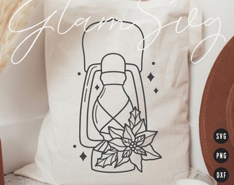 Christmas Lantern SVG | Christmas Poinsettia Flower SVG Cut Files for Cricut | Digital Download