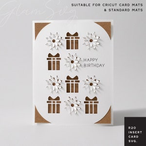 Cartão de inserção de aniversário SVG | Cartão de presente e flores para tapetes de cartão Cricut e tapetes padrão | Flores pop-up SVG | Flores 3D SVG | R20