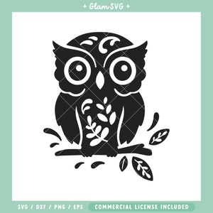 Owl SVG, Folk Art Owl svg, Bird Animal SVG Cut Files for Cricut, Animal svg Files, Cute Owl Silhouette SVG, png, leaves svg, nature svg