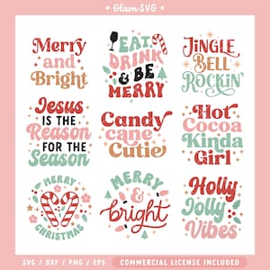Retro kerst SVG-bundel | Kerst citaten SVG gesneden bestanden voor Cricut | Populaire kerstuitspraken SVG | Digitaal downloaden