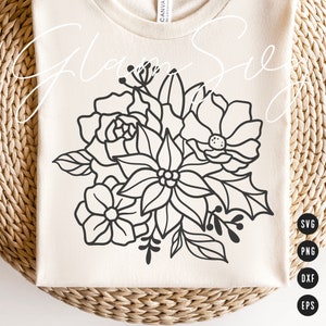 Flores de Natal SVG | Arquivos de corte SVG de poinsétia de Natal para Cricut | Download digital de buquê floral de Natal