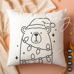 Weihnachten Süßer Bär mit Weihnachtslichter SVG | Kinderzimmer Weihnachten SVG-Schnittdateien für Cricut | Weihnachtsmann Hut Bär SVG | Digitaler Download